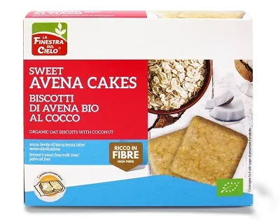 FSC SWEET AVENA CAKES BISCOTTI DI AVENA AL COCCO BIO SENZA LIEVITO DI BIRRA SENZA LATTE CO NOLIO DI GIRASOLE SENZA OLIO DI PALMA 250 G